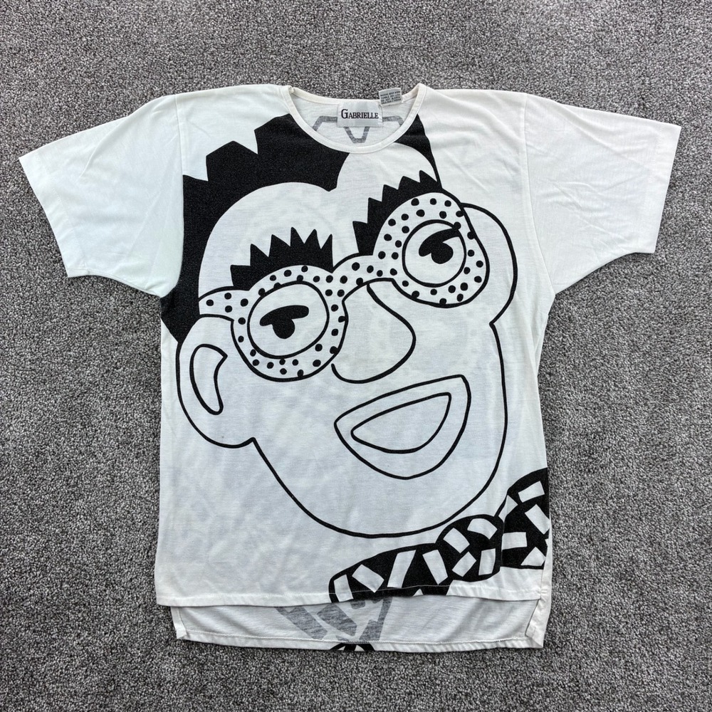 Vintage Gabrielle‎ Shirt Adult Medium White Novelty Face Retro 90s Big Face